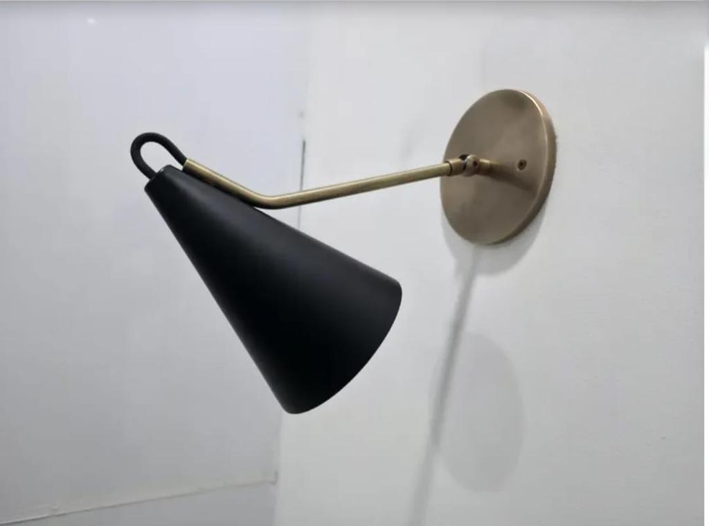 Handcrafted Raw Brass and Black Wall Sconce Flush Mount Lamp