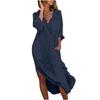 Solid Color Slit Loose Breathable Casual Long-sleeved Shirt Mid-length Dress