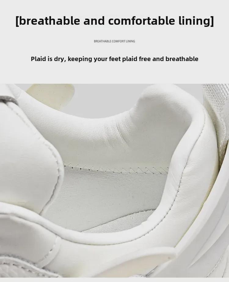 2024 Men's White High-Top Shoes with 12cm Invisible Height Increase, Air Cushion, Thick Sole, Fashionable Dad Sneakers