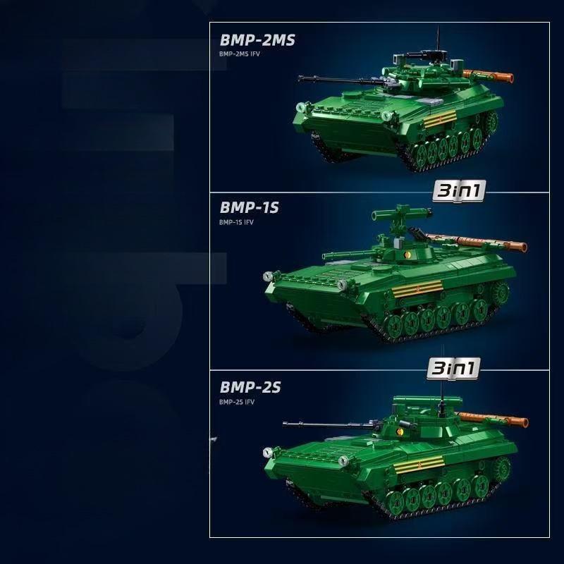 738 шт. Военный танк БМП-2МС Модель Кирпичики Боевая машина пехоты Оружие Конструкторы Обучающие игрушки для детей БЕЗ КОРОБКИ