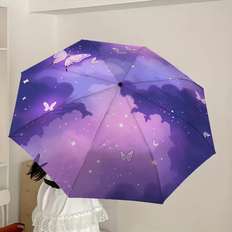 1pc Butterfly Dreams in Purple Sky Umbrella with Plastic Handle,Suitable for All Seasons Home Travel Outdoor UmbrellaDD744