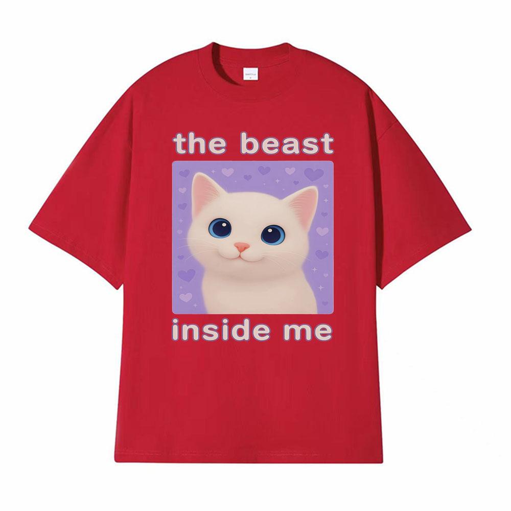 The Beast Inside Me Funny Cursed Cat Meme T Shirt Unisex Unisexs Fashion Casual 100 Cotton Tshirts Summer Comfort Cartoon Tshirt