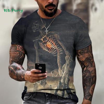 Винтажная футболка с графикой черепа Мужская Летняя Уличная Мужской Топ Хип-хоп Тренд Повседневная Круглый Вырез Мужская Одежда Дышащая Мужская Футболка