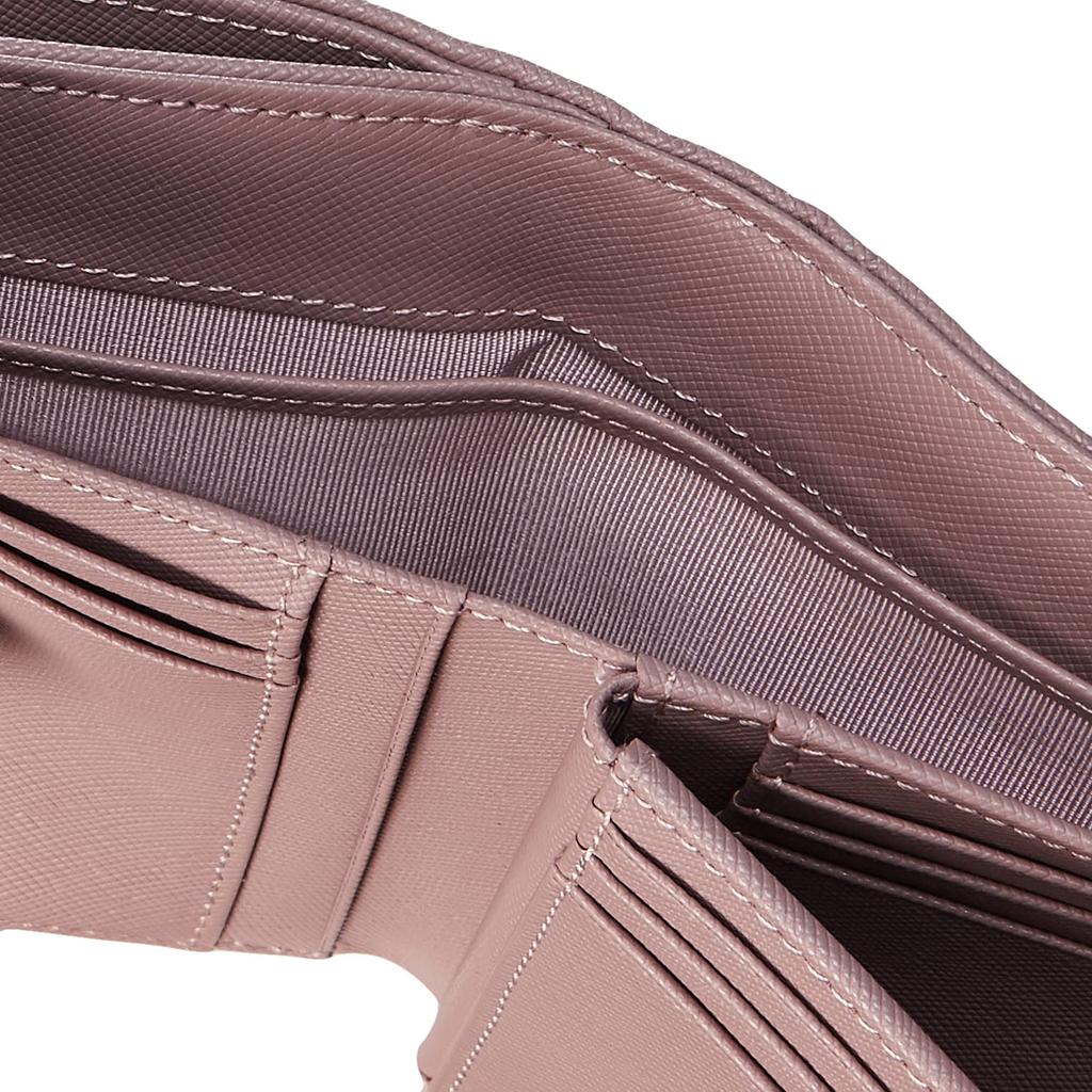 and zipper bifold wallet Original logo printed pattern crystal brooch included PVC cowhide adult cute card storage compact PDLWBES3 Pink [Pinky Diane]