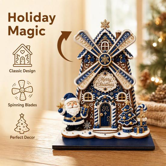 Деревянные праздничные настольные украшения Рождественский ornament-ветряная мельница, 2D вращающееся украшение, Праздничный ornament-Санта для офисного центрального стола, каминной полки