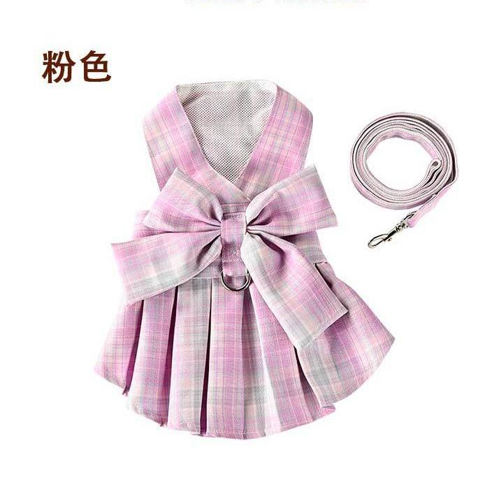 Pet clothes jk plaid skirt vest type traction clothes teddy than bear go out chest strap dog walking leash pet jk skirt