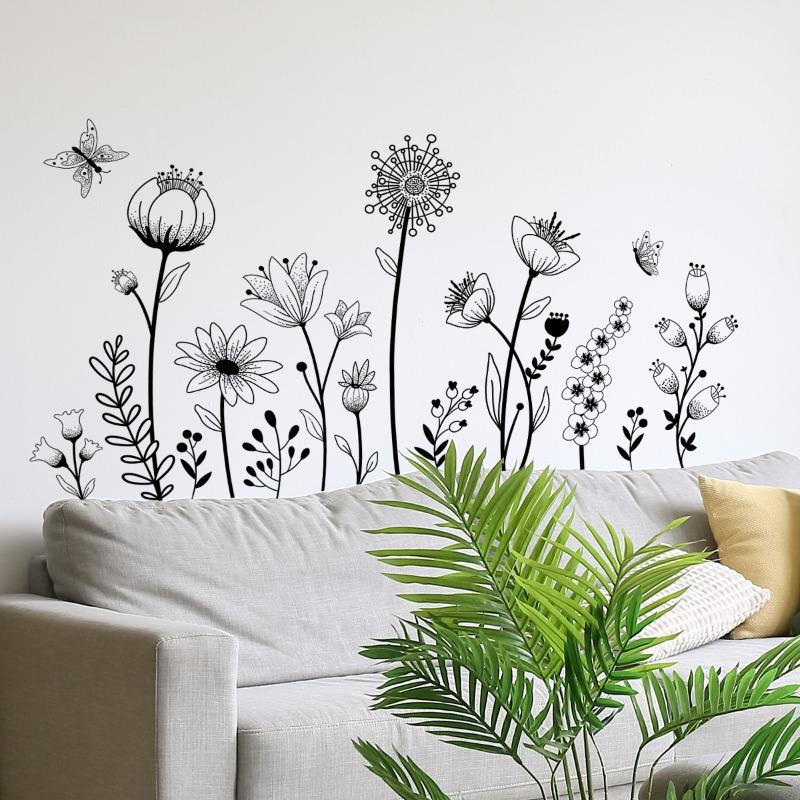 Floral Butterfly Wall Art Room Decorative Wall Sticker Self-adhesive Plain Flower Butterfly Wall Sticker Living Room Bedroom