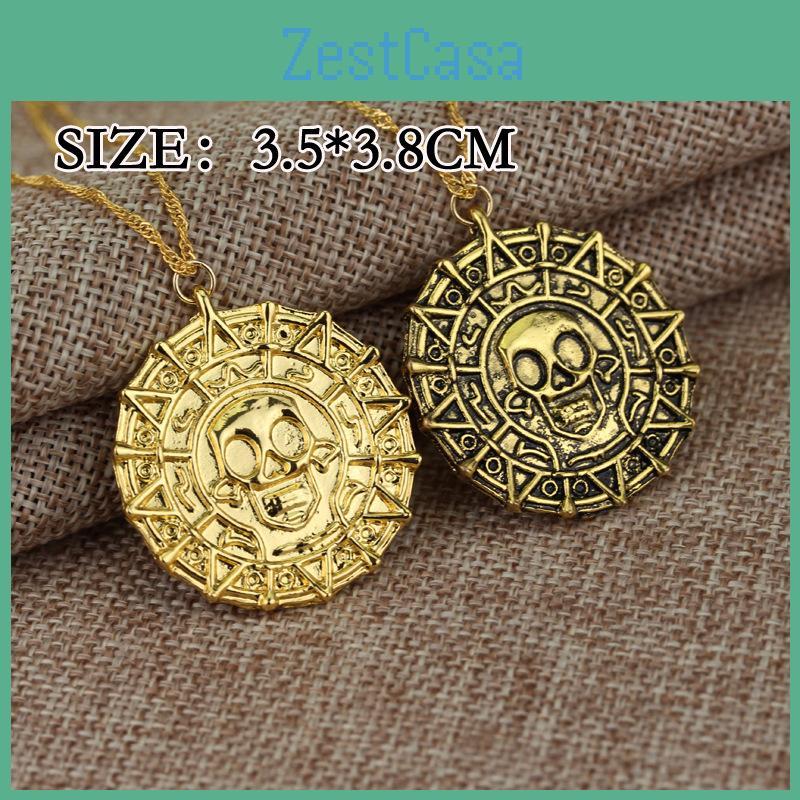 Pirates Of The Caribbean Necklace For Men With Gold Finish And Skull Charm Suitable For Gifts
