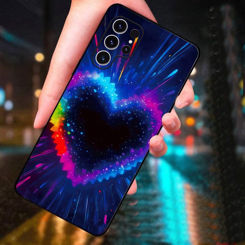 Красочный Светящийся Чехол-Сердце со Звездами для Samsung S26 S25 S24 S23 Ultra S22 Plus Zfold 5 6 7 Закаленное Стекло Светодиодная Задняя Панель