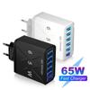 65 Вт 6 портов USB Зарядное устройство Быстрая зарядка QC3.0 Дорожное зарядное устройство для IPhone 14 Samsung Xiaomi Адаптер для мобильного телефона EU KR US UK Штекер