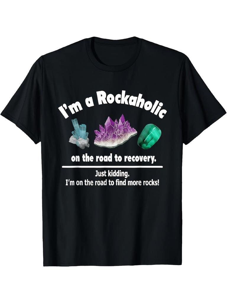 Vintage Rockaholic T-Shirt - Retro I' a Rockaholic Slogan & Crystal Rock Tee, Soft Breathable Roun