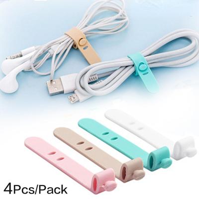 4 шт./упак. мини-силиконовые USB-проводные стяжки для кабеля, органайзеры для хранения, мягкие ремни, намоточные зажимы для хранения