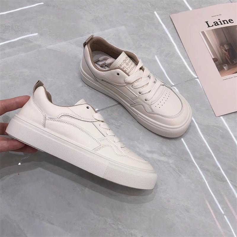 Leather Flat White Shoes Women's Soft Baseplate Shoes Spring and Summer New Versatile Thin Casual Student Women's Shoes