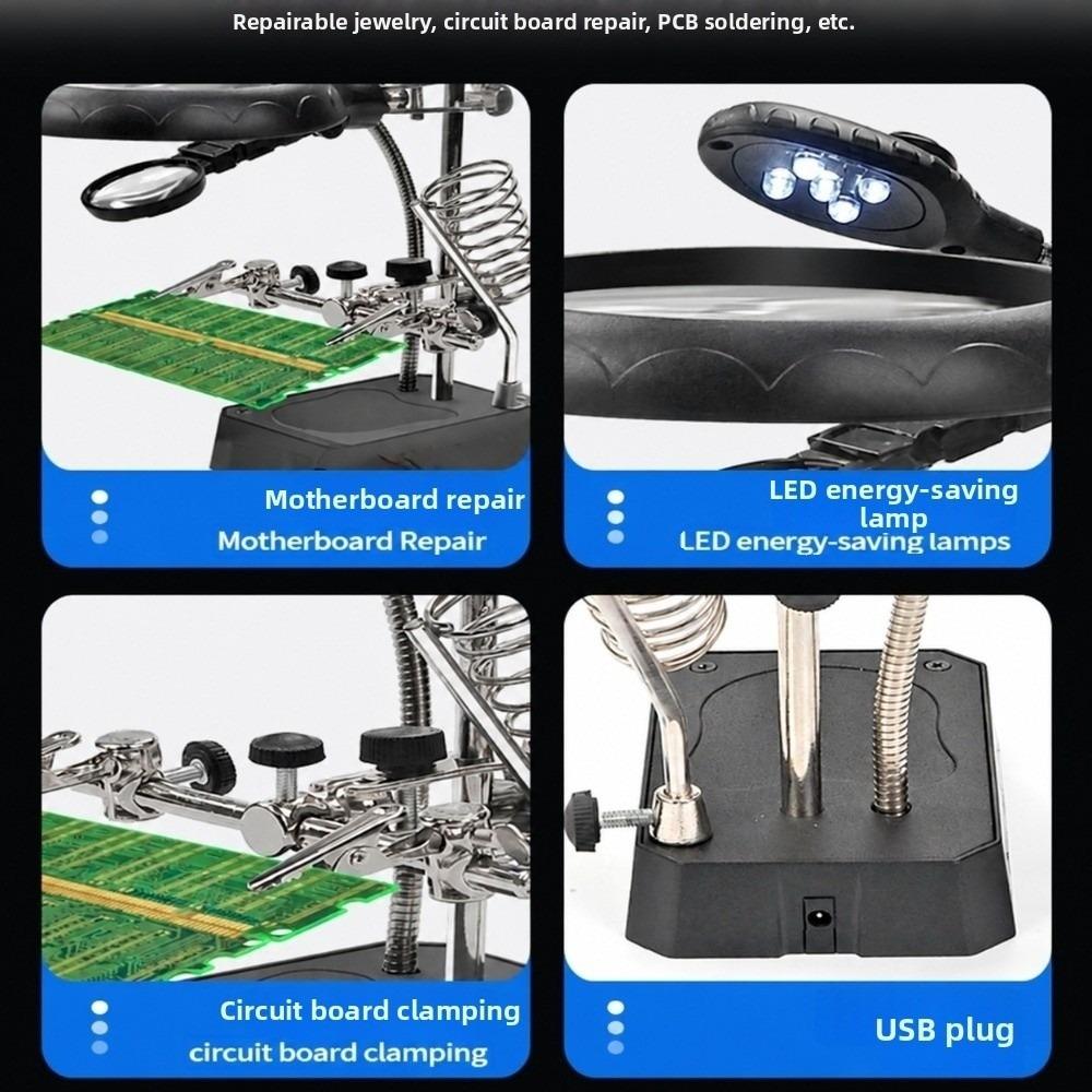 Metal Frame Helping Hands Magnifier Transparent Lens LED Magnifier Model Making