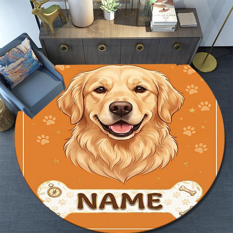 Custom Name,Cartoon Dog pattern round rug,Carpet Rug for Living Room Bedroom Playroom ,Non-slip Floor Mat,Holiday Gifts and Birthday Gifts.