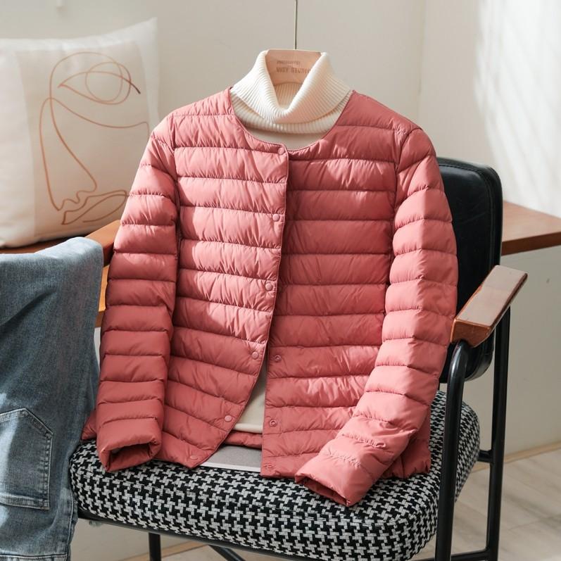 Весенняя новая легкая и тонкая пуховая куртка-подкладка с круглым вырезом женская теплая короткая с V-образным вырезом носить без воротника тонкое пальто