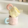 Ceramic Mug with Lid + Spoon Cute Female Office Coffee Cup Contrast Couple Household Water Cup