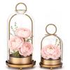 Glass Dome Metal Candle Holder Set Vintage Brass Pillar Candle Stand  Tabletop Decor