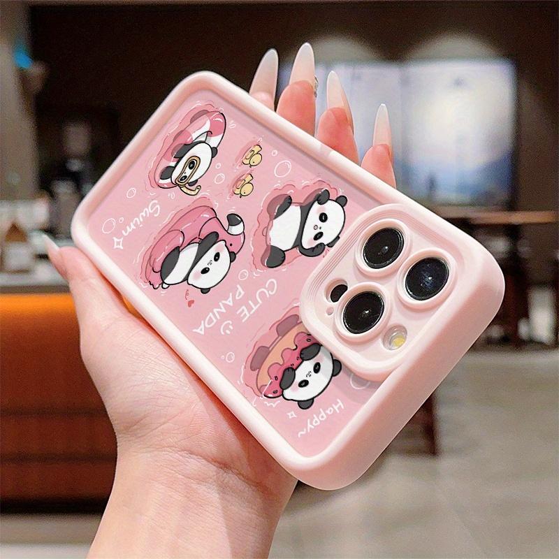 Pink cute panda print mobile phone case suitable for iPhone 17 16 15 14 13 12 11 Pro/ Max /Plus anti-fall and shockproof