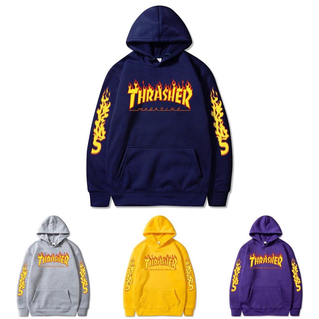 Худи-пуловер большого размера с принтом пламени, свободного кроя, повседневный свитшот для пары