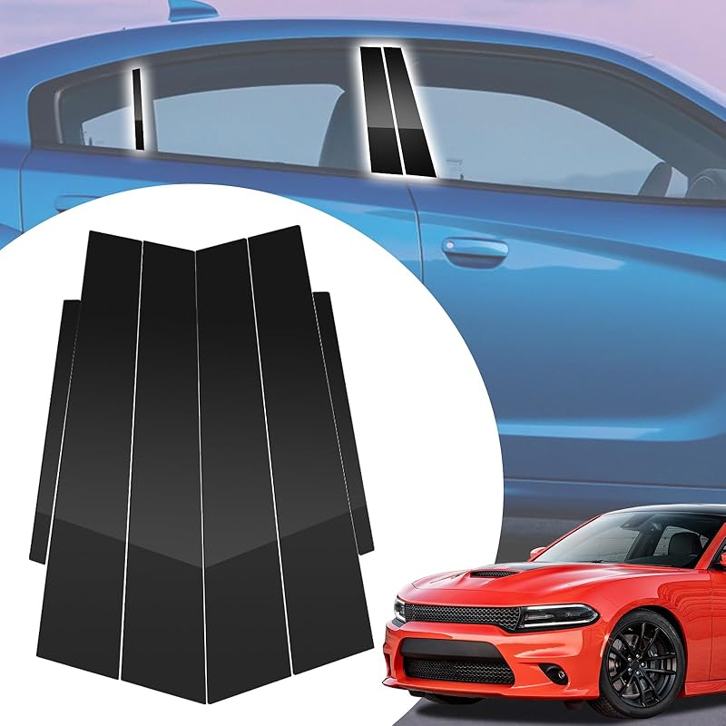 6pcs Glossy Black Exterior Door Window Pillar Posts Molding Cover Panel Trim Stickers Side Door Window Cover Trim Kits for Honda Civic 11th Gen