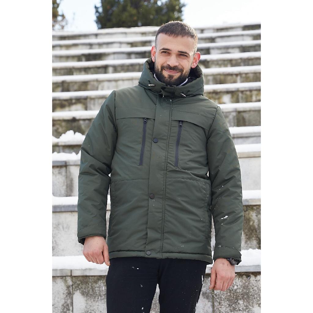 Мужское черное флисовое зимнее пальто с водо- и ветрозащитным капюшоном