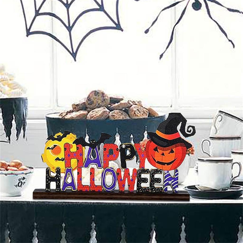 Happy Halloween Wooden Centerpiece Signs Table Decorations Happy Table Toppers With Witch Decor Decorations For Home Classroom Kitchen