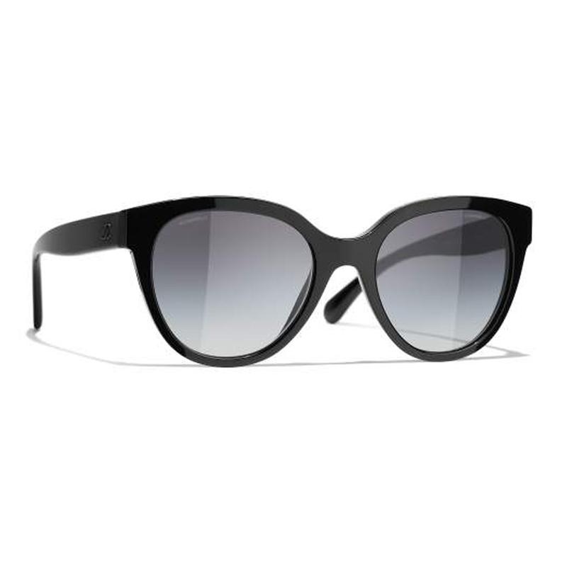 CHANEL Letter Decorated Visor Acetate Frame Butterfly Sunglasses Women's Black