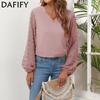 Women's Fashion Casual Summer Spring Solid Color Print Long Sleeve V-Neck Blouses & Shirts