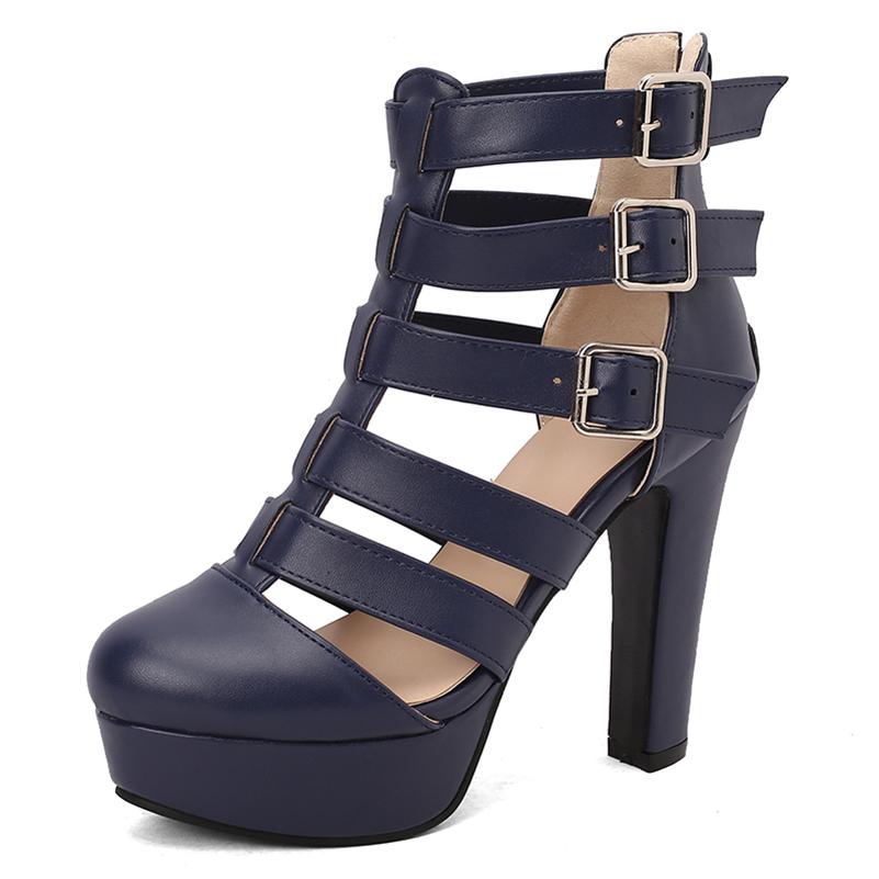 ANNYMOLI женские босоножки с ремешком на щиколотке, круглый носок, толстый высокий каблук, пряжка, платформа, молния, сексуальная женская модная обувь, летняя синяя 46
