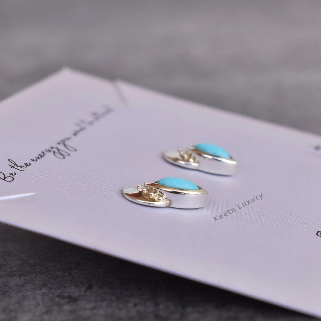 Natural Turquoise studs earrings Turquoise small studs for women Blue turquoise earrings Sterling silver marquise studs Unique gift idea