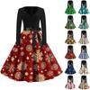 Women's Fashion V-Neck Casual Slim Christmas Printed Long Sleeve Dresses
