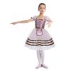 Girls Puff Sleeve Layered Tutu Dress Lace Trim Velvet Bodice Lace Up Back Ballet Costume