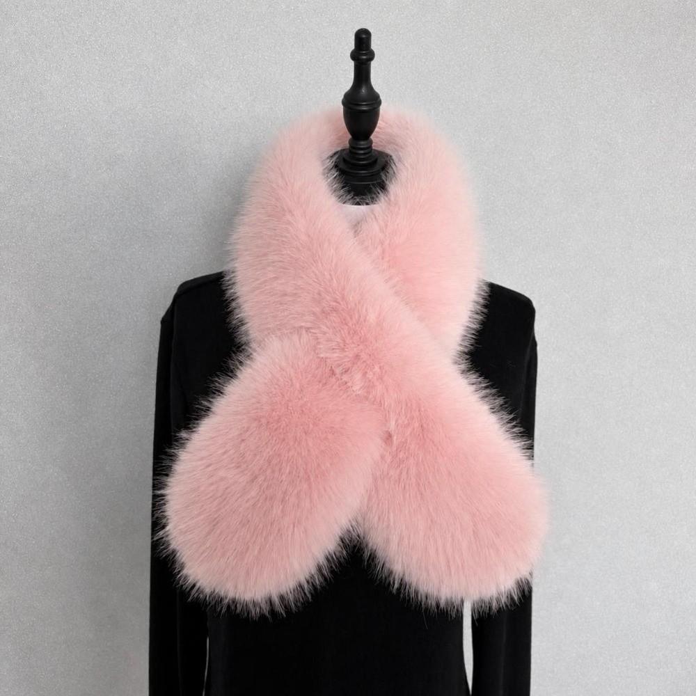 Faux Fox Fur Cross Scarf Thick Fur Neck Warmer Winter Warm Plush Scarf Autumn Winter