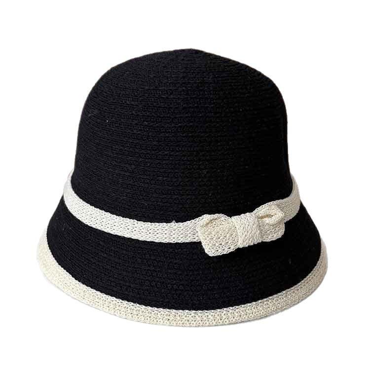 Dome contrasting knot knitted bucket hat summer seaside vacation sun hat ladies sun protection face hat
