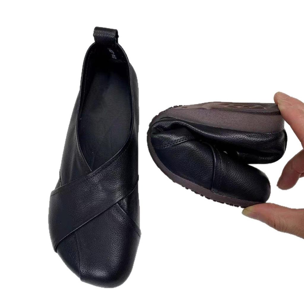 Туфли-лодочки на мягкой подошве для мамы, весна-осень, с неглубоким вырезом, женские, на плоской подошве, из мягкой кожи, для среднего и пожилого возраста, новые, ретро, на одной педали, женские