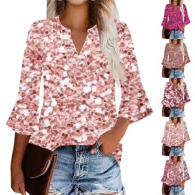 Женский топ с рукавами-оборками и принтом пайеток, рукавом три четверти