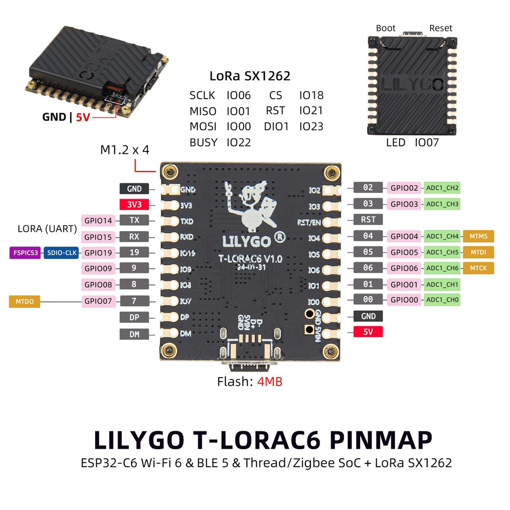 T-LORAC6 ESP32-C6 Zigbee LoRa SX1262 Wi-Fi6 и BLE 5