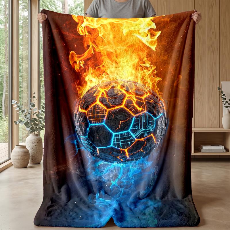 Flaming Soccer Ball 1 Theme blanket Lightweight Warm Flannel Blanket Decorative Throw Blanket for Home Decoration