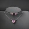Женский комплект серег и ожерелья с розовыми стразами в форме сердца, кулон из нержавеющей стали, украшение для шеи, ювелирные изделия