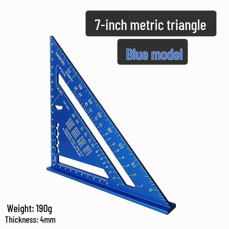 7-inch & 12-inch Multifunctional Aluminum Triangle Ruler with 45-Degree Angle for Woodworking, Metric & Imperial Measurements