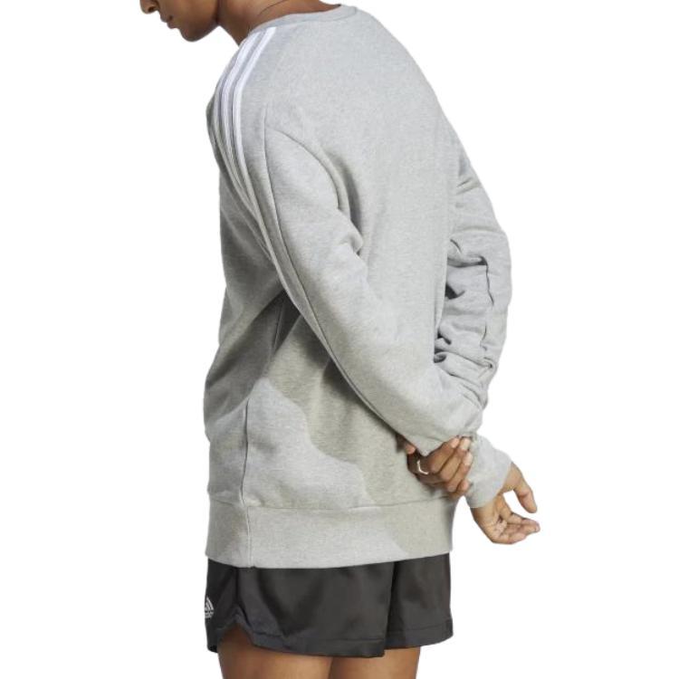 adidas Свитшот Essentials French Terry 3-Stripes, средний серый, меланжевый, для мужчин, уличная одежда IC9319
