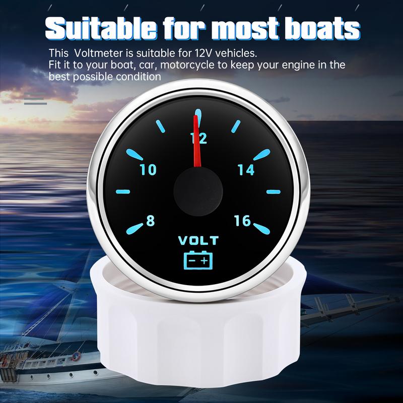 52MM Pointer Voltmeter Waterproof 7 Colors Backlight Voltage Meter 8-16V 16-32V VOLTS for 12V 24V Car Auto Boat Yacht RV Marine