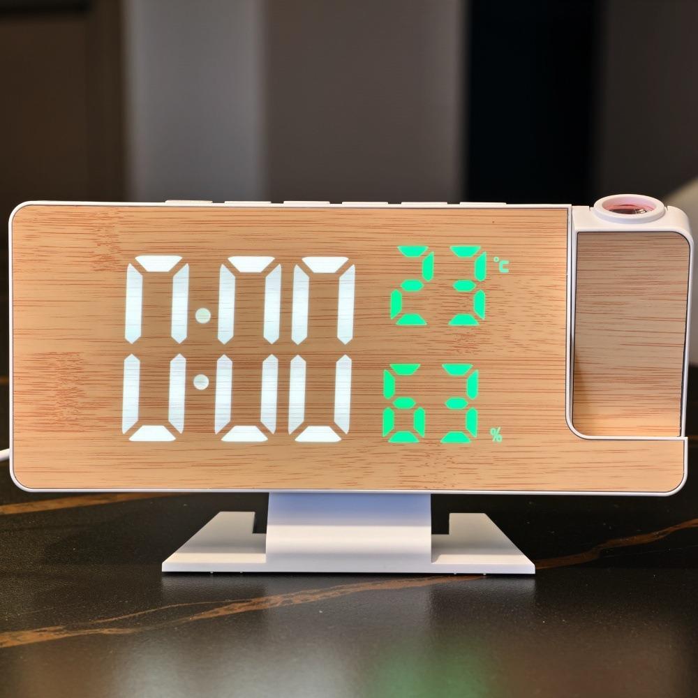 12/24 H LED Projector Clock Large Screen Temperature Humidity Digital Alarm Clock Adjustable Brightness 180° Rotatable
