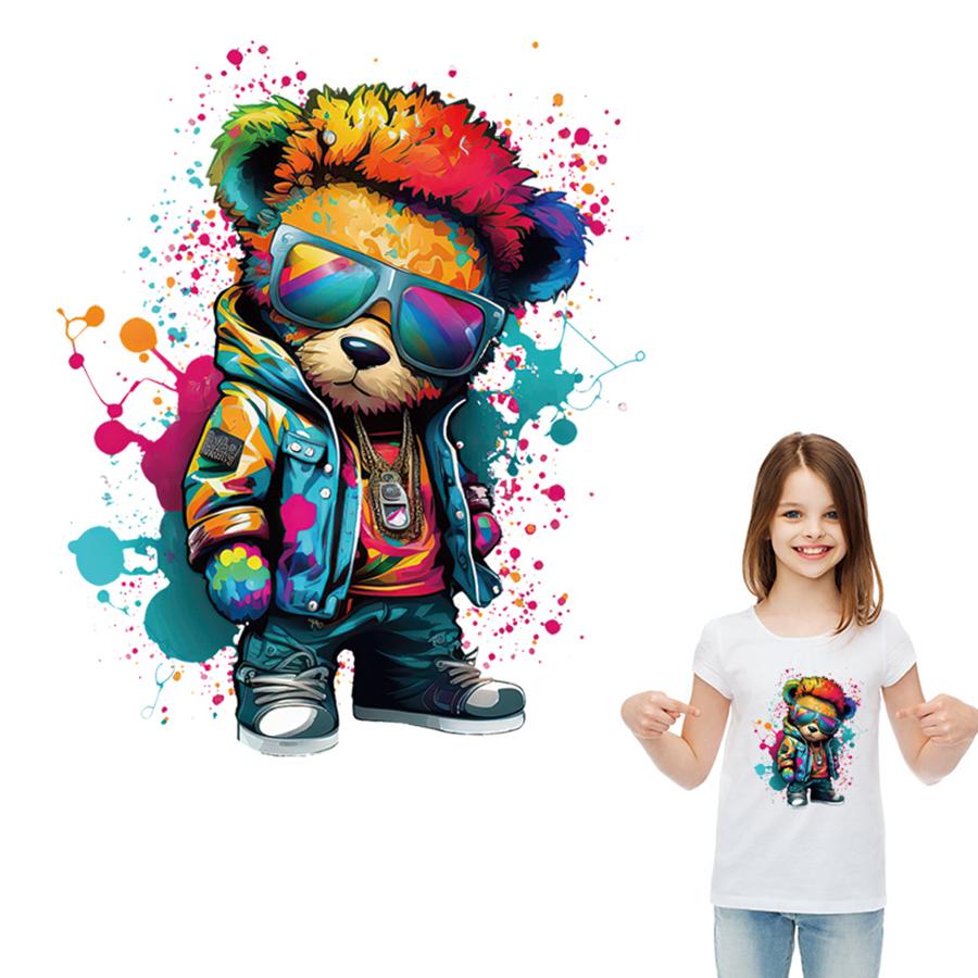 Cool Bear With Stylish Glasses Heat Transfer Sticker, DIY Colorful Animal Iron-On Decals For Clothes, T-Shirt Making, Pillow Decorating