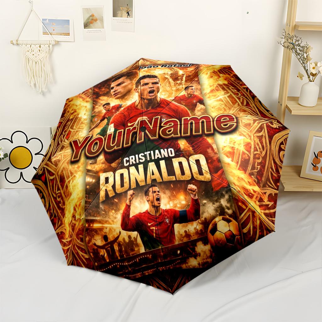 Cristiano Ronaldo Personalized Name Umbrella Portable Automatic Umbrella Compact 8-Rib Design Sturdy Construction Travel Essential Fashionable