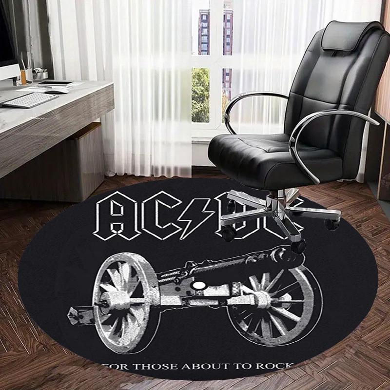 1 шт. AC/DC, Rock Band, Логотип, Пушка, Круглый ковер для музыки, Изготовлен из полиэстера, Идеально подходит для украшения офисных стульев, гостиных fplt805