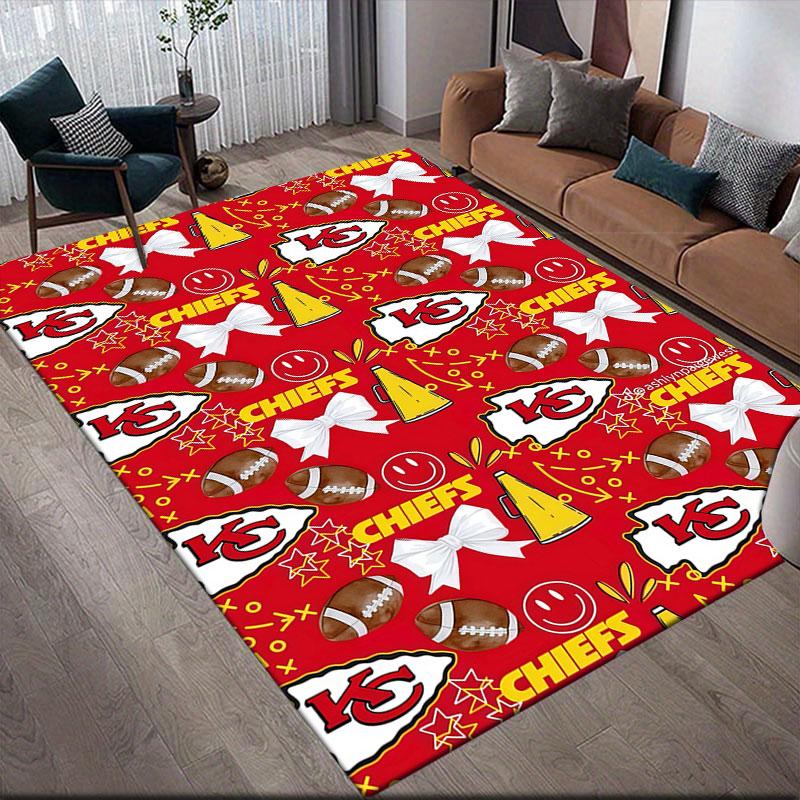 Kansas City Chiefs Flannel Printed Carpet, Home Sofa Decoration for Living Room & Bedroom, Non‑Slip Play Flannel Floor Mat for Game Room