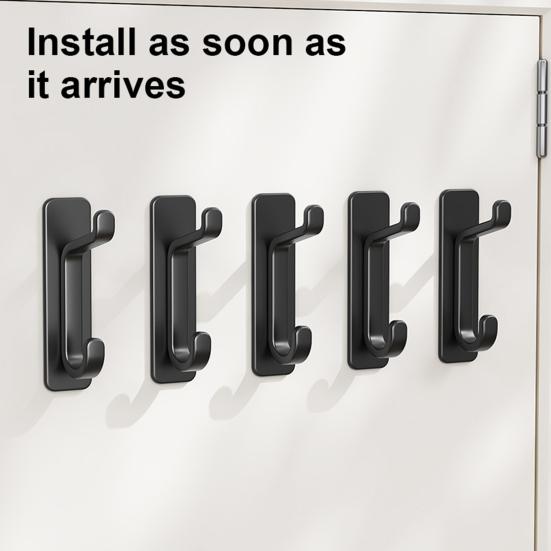 5Pcs Plastic Wall Hook No Drill Self-adhesive Heavy Duty Multi-functional Home Office Bathroom Clothes Hat Scarf Towel Bag Keys Umbrella Bag Hanger