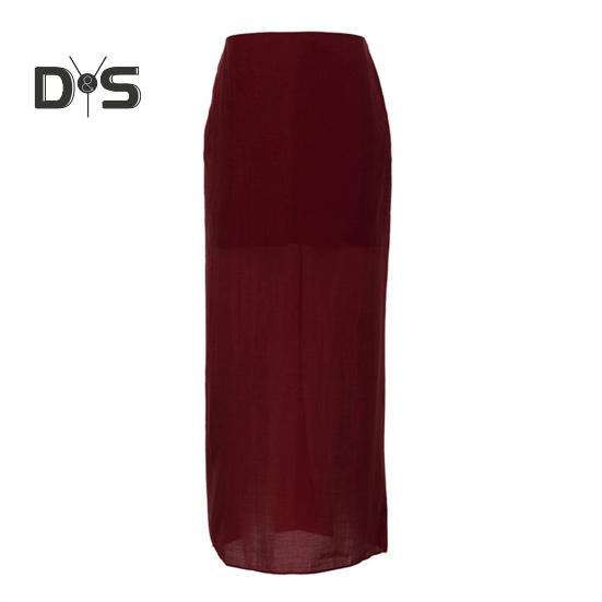 Женская макси-юбка с высокой талией, сетчатая пряжа, перспективная однотонная юбка с разрезом на бедрах, длинная юбка